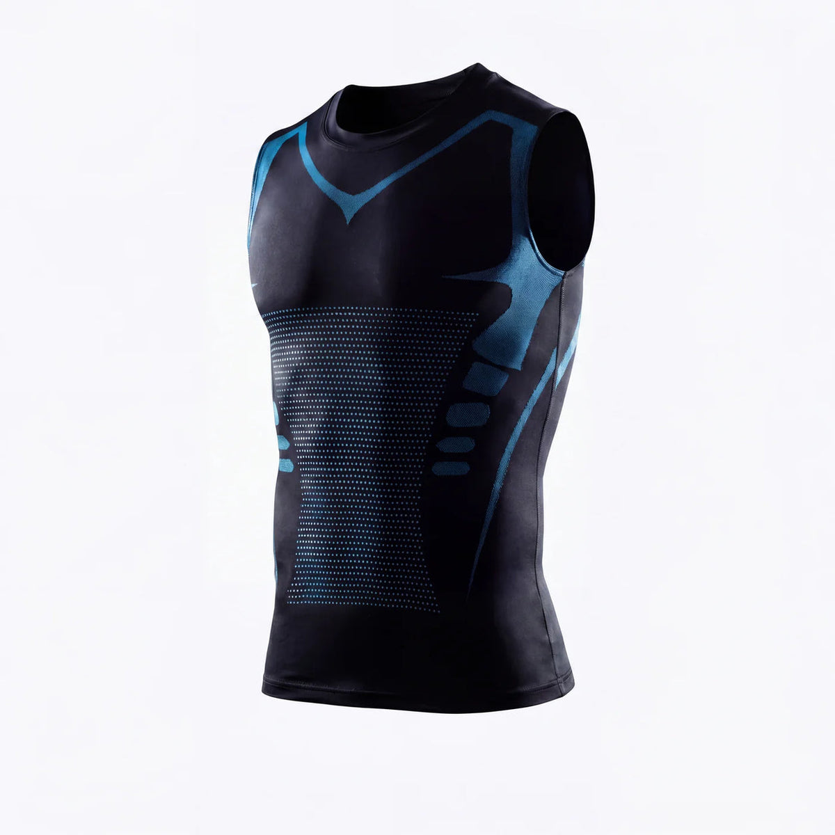 Zwarte en blauwe CoreArmour-compressietop
